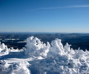 Vermont Long Trail in winter near top of Mt Abraham - by Kelly & Paul