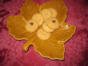 Peanut butter cookies look fine on a maple leave shaped plate.