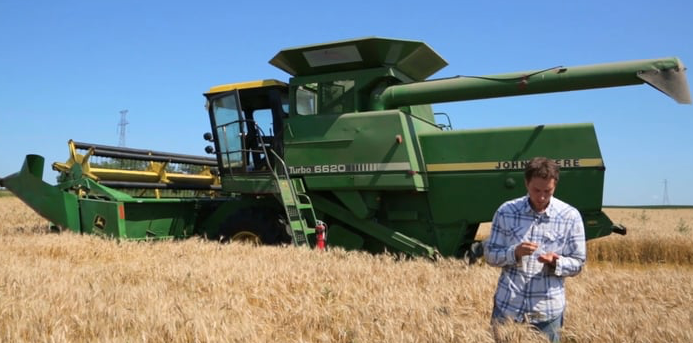 Grain farm and young farmer