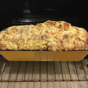 Freshly baked beer bread cooling and smelling amazing.