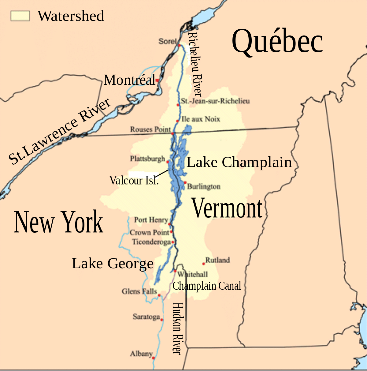 Map of Lake Champlain watershed