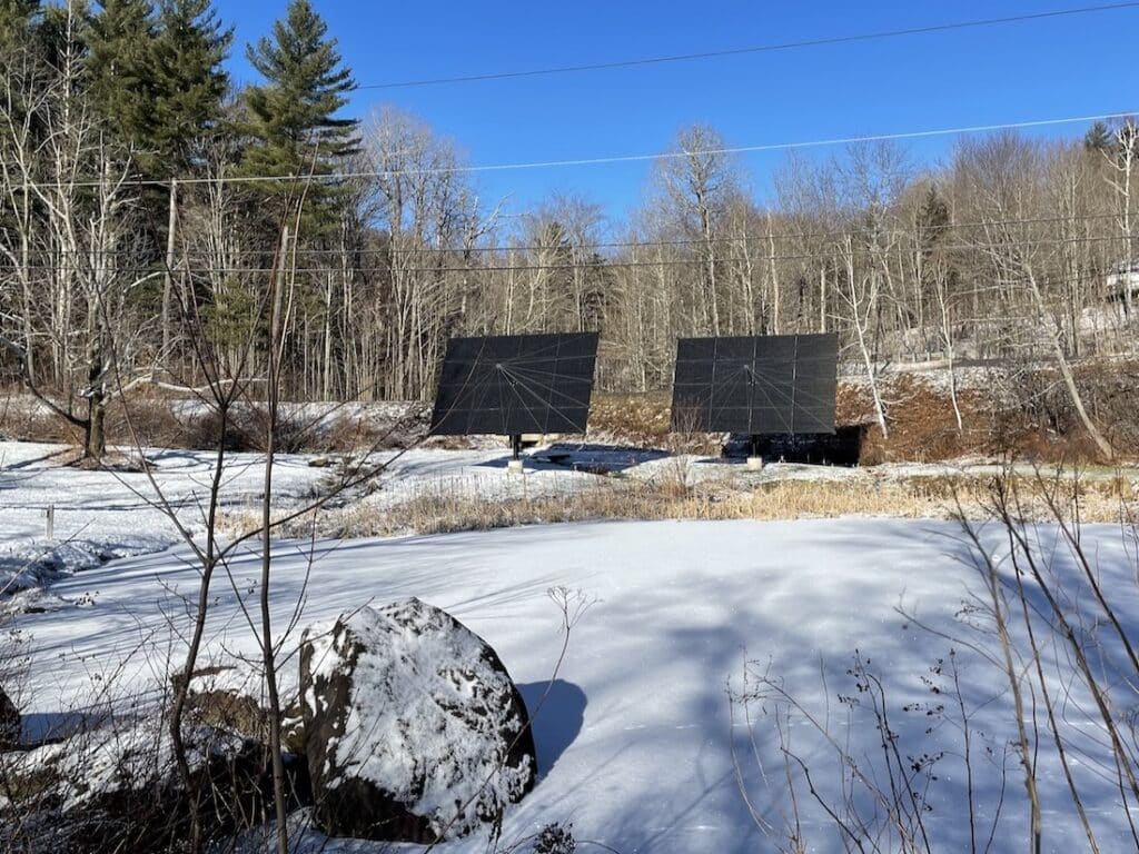 Bed and Breakfast in Vermont, photo of the new solar trackers at the west hill house bed and breakfast for sustainability 