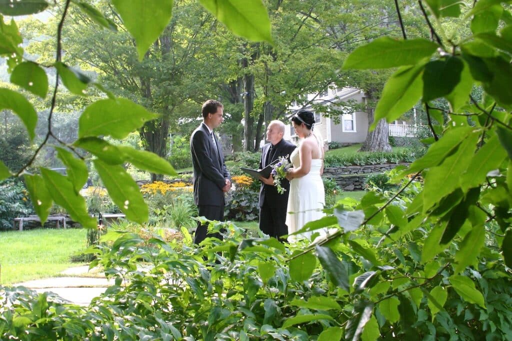 best Vermont Honeymoon and elopement packages in Vermont, photo of bride and groom eloping at our bed and breakfast
