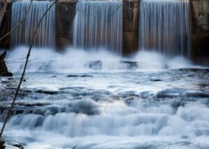 Curtain waterfalls and rapids on a river, one of the most unique waterfalls in Vermont