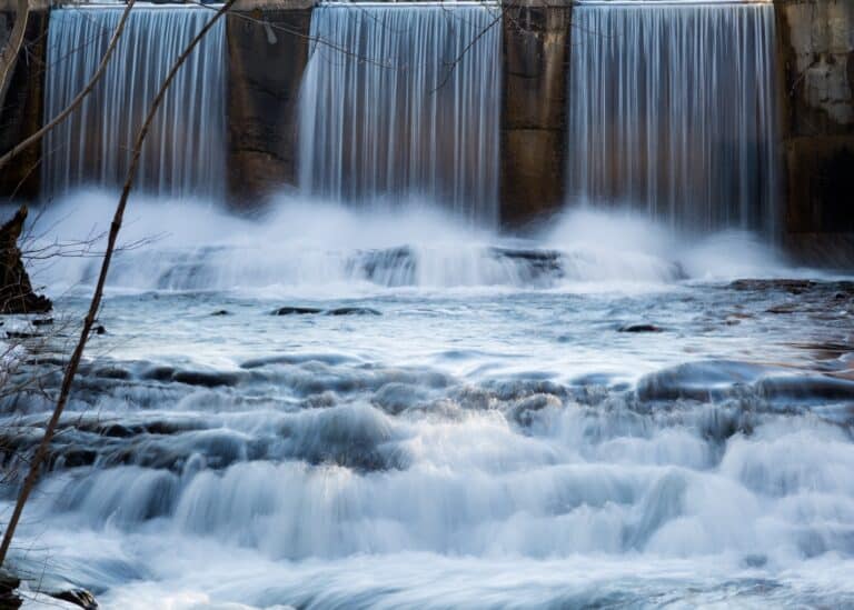 Curtain waterfalls and rapids on a river, one of the most unique waterfalls in Vermont