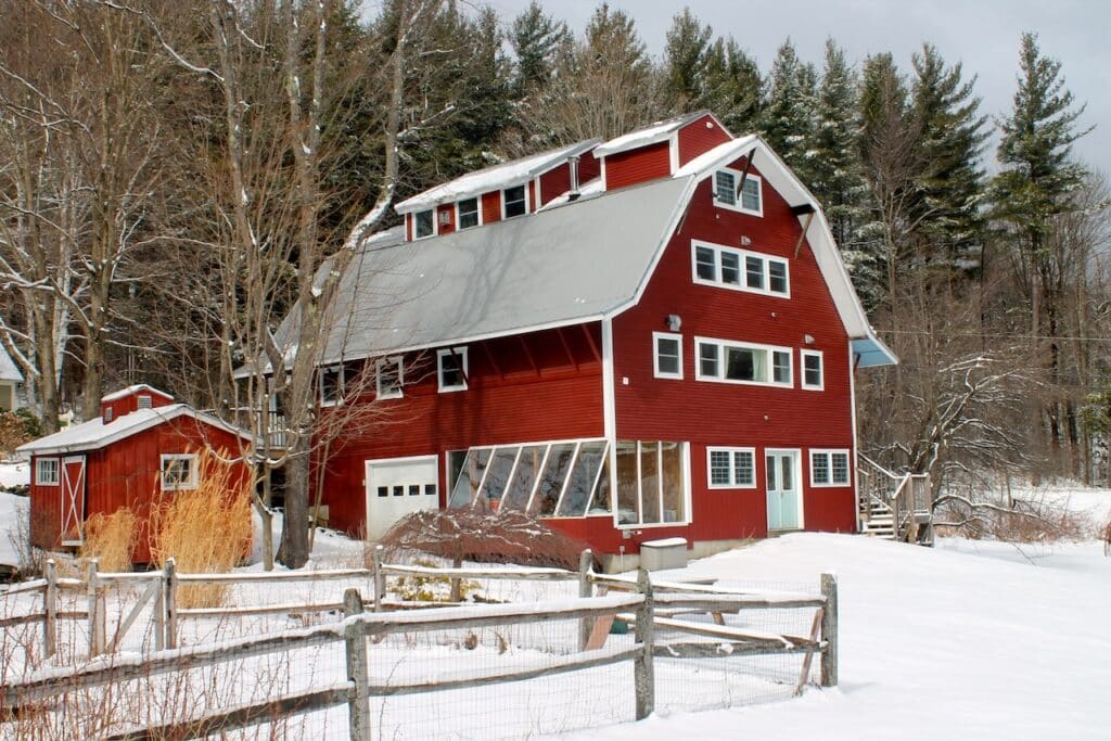 West Hill House B&B Handsome Red Barn in the snow